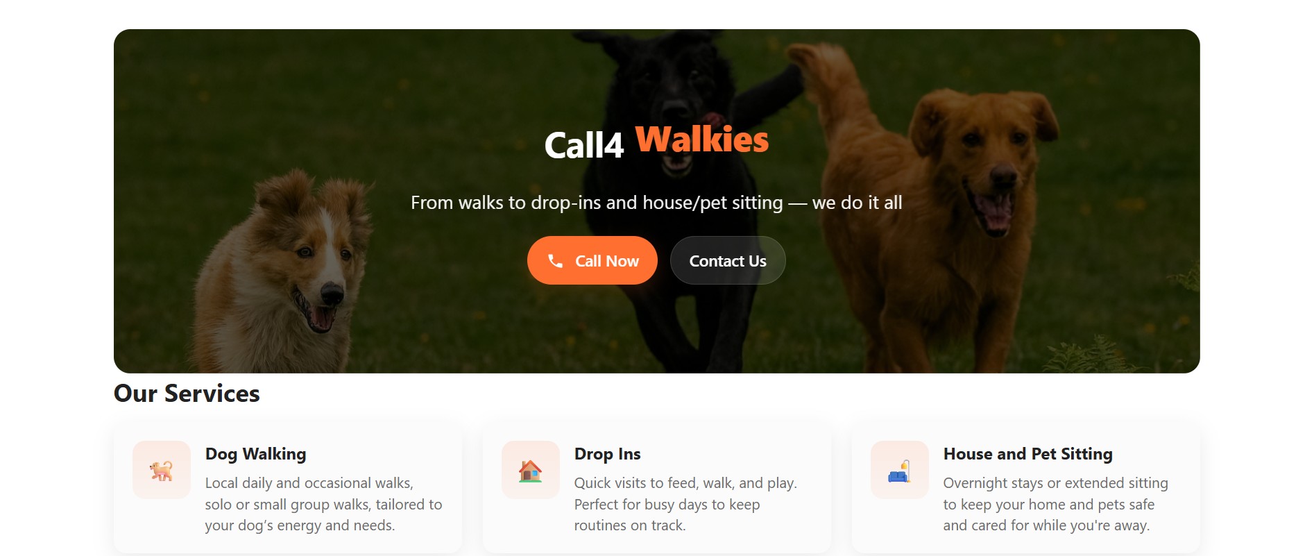 Call4 Walkies Home Page Snapshot